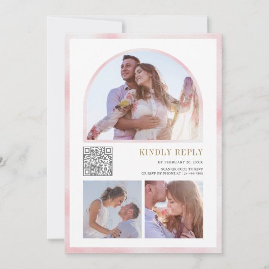 Invitation Rustique Blush rose Floral Citrouille QR Code Mari (Dos)