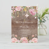 Invitation Rustique Blush Rose Floral Première Communion Sain (Debout devant)