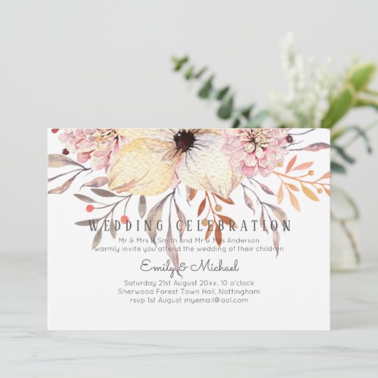 Invitation Rustique Blush rose Floral Sage Budget Mariage Inv (Debout devant)