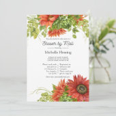 Invitation Rustique Bohème Rouge Tournesol Douche par Mail (Debout devant)