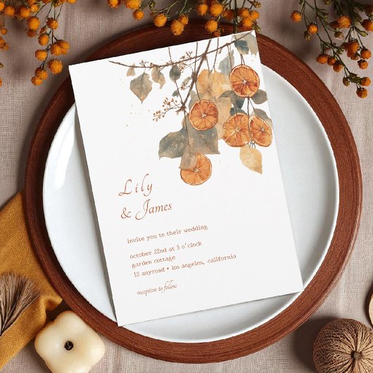 Invitation Rustique Boho Automne Séché Orange Garland Mariage