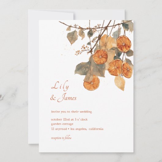 Invitation Rustique Boho Automne Séché Orange Garland Mariage (Devant)