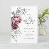 Invitation Rustique Boho Bourgogne Plum Floral 60e anniversai (Debout devant)