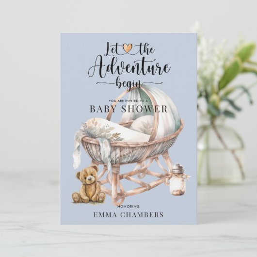 Invitation Rustique Boho Boy Baby shower Nursery Crib (Debout devant)