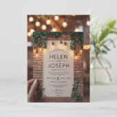 Invitation Rustique Boho Brick Mur & String Lumières Mariage  (Debout devant)