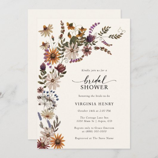 Invitation Rustique Boho Bridal (Devant / Derrière)