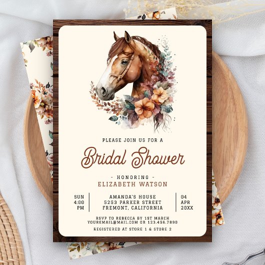 Invitation Rustique Boho Brown Floral Horse Fête des mariées