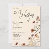 Invitation Rustique Boho Butterfly Fleur sauvage Mariage d'au (Devant)
