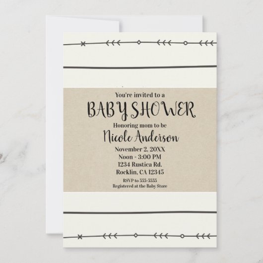 Invitation Rustique Boho Chic Baby shower moderne Kraft Minim (Devant)