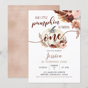 Invitation Rustique Boho Citrouille blanc premier anniversair
