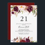 Invitation Rustique Boho coloré Floral 21e fête d'anniversair<br><div class="desc">Cette invitation à la fête du 21ème anniversaire,  colorée de boho rustique,  est parfaite pour un événement moderne. Le design se compose de pivoines d'aquarelle rose,  violet,  rouge et bordeaux regroupées en bouquets élégants avec feuillage vert,  inspirant beauté naturelle.</div>