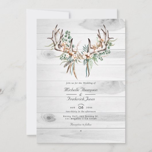Invitation Rustique Boho Cotton et Eucalyptus QR Code Mariage (Devant)