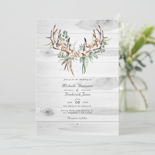 Invitation Rustique Boho Cotton et Eucalyptus QR Code Mariage (Debout devant)