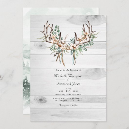 Invitation Rustique Boho Cotton et Eucalyptus QR Code Mariage (Devant / Derrière)