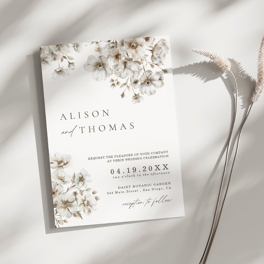 Invitation Rustique Boho Cream Floral QR Code Mariage