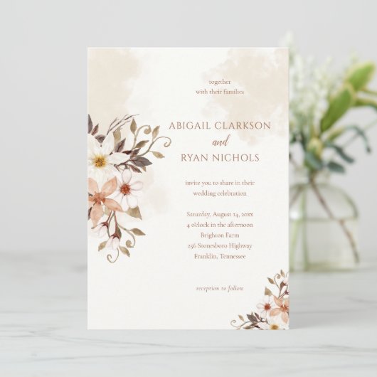 Invitation Rustique Boho Daisy Mariage (Debout devant)