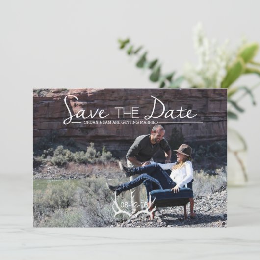 Invitation Rustique & Boho | Deer Antler | Enregistrer La Pho (Debout devant)