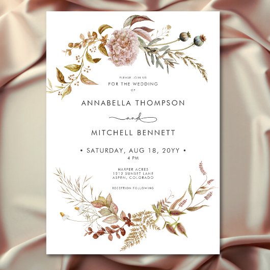 Invitation Rustique Boho Delicate Automne Fleur sauvage Maria