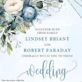 Invitation Rustique Boho Dusty Blue Silver Roses Mariage Invi