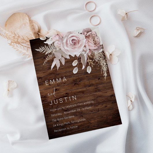 Invitation Rustique Boho Dusty Rose Blush Floral Mariage
