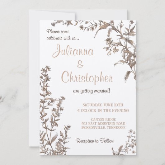 Invitation Rustique Boho Earthy Fleur sauvage neutre (Devant)