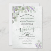 Invitation Rustique Boho Eucalyptus & Lavender QR Code Mariag (Devant)