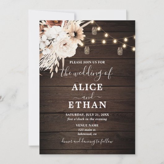 Invitation Rustique Boho Floral Automne QR Code Mariage (Devant)