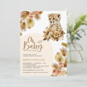 Invitation Rustique Boho Floral Cheetah Baby shower fille (Debout devant)