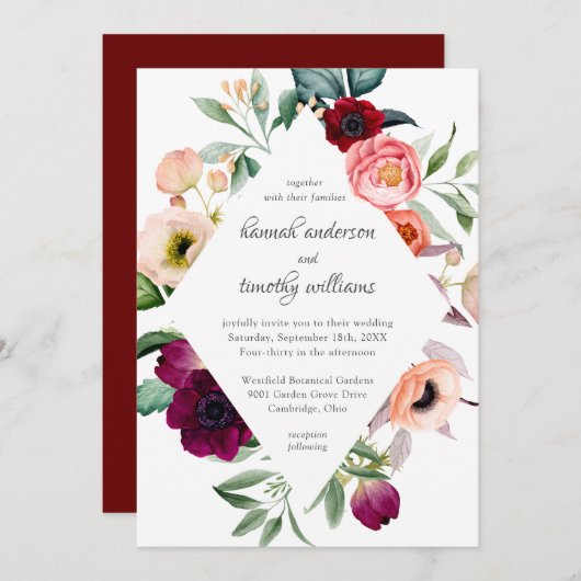 Invitation Rustique Boho Floral Mariage d'aquarelle (Devant / Derrière)