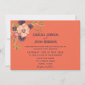Invitation Rustique Boho Floral Navy et Coral Mariage (Devant)