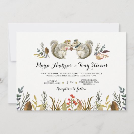 Invitation Rustique Boho Forest Squirrels Mariage d'aquarelle (Devant)