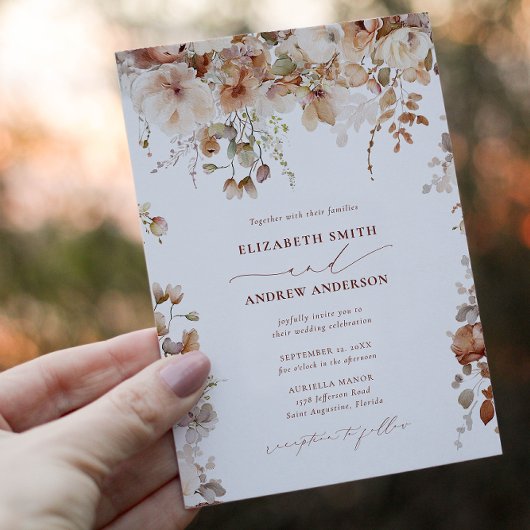 Invitation Rustique Boho Garden Flowers Mariage QR Code