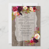 Invitation Rustique Boho Grange Bois bordeaux mariage floral (Devant)