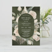 Invitation Rustique Boho ivoire Roses  Dark Sage Fête des mar (Debout devant)