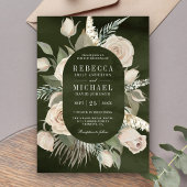 Invitation Rustique Boho Ivoire Roses Dark Sage Vert Mariage