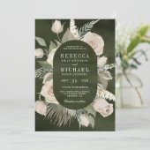 Invitation Rustique Boho Ivoire Roses Dark Sage Vert Mariage (Debout devant)