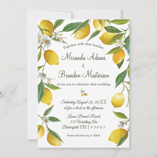 Invitation Rustique Boho Lemon Mariage d'été (Devant)