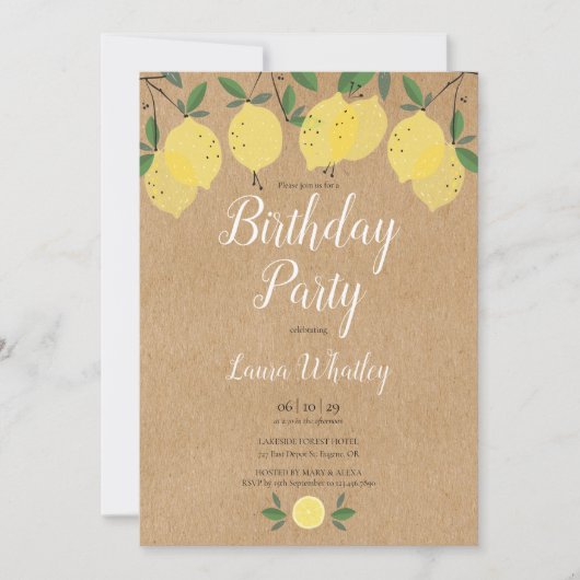 Invitation Rustique Boho Lemons fête d'anniversaire (Devant)