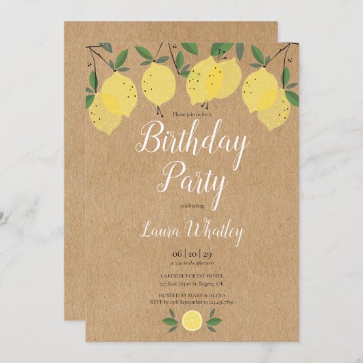 Invitation Rustique Boho Lemons fête d'anniversaire (Devant / Derrière)