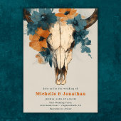 Invitation Rustique Boho Ouest Vache Crâne Floral Mariage