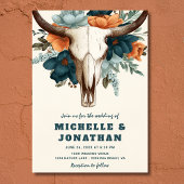 Invitation Rustique Boho Ouest Vache Crâne Floral Mariage