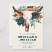 Invitation Rustique Boho Ouest Vache Crâne Floral Mariage (Devant)