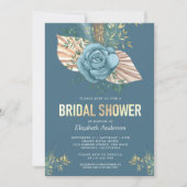 Invitation Rustique Boho Palm Dusty Blue Floral Fête des mari (Devant)