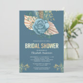 Invitation Rustique Boho Palm Dusty Blue Floral Fête des mari (Debout devant)