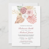 Invitation Rustique Boho Palm Dusty Rose Roses QR Code Mariag (Devant)