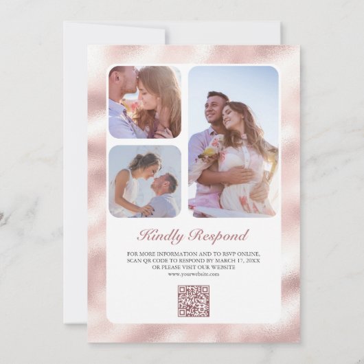 Invitation Rustique Boho Palm Dusty Rose Roses QR Code Mariag (Dos)