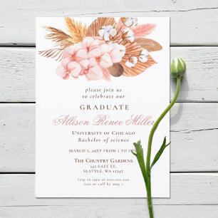 Invitation Rustique Boho Pampas Blush Floral Graduation Party