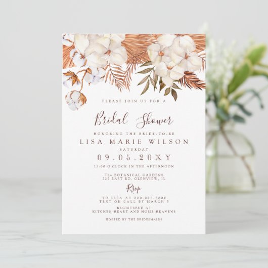 Invitation Rustique Boho Pampas Grass Desert Fête des mariées (Debout devant)