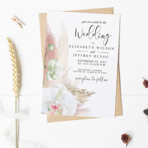 Invitation Rustique Boho Pampas Grass White Orchid Mariage
