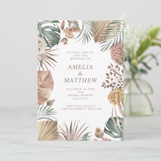 Invitation Rustique Boho Pampas Mariage de verdure (Debout devant)